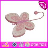 2014 New Butterfly Design Wooden Wall Hook, Popular Pink Children Wall Hook, Hot Sale Lovely Baby Wall Hook W09b028