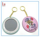 High Quality Metal Keychain with Round PU Pocket Mirror