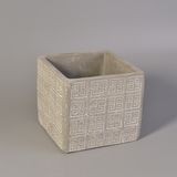 Antique Deco Square Debossed Cement Candle Holders