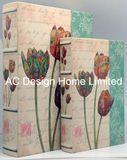 S/2 Pretty Floral Design PU Leather/MDF Wooden Printing Storage Book Box