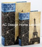 S/2 Classic Eiffel Tower Design Canvas/MDF Wooden Storage Book Box