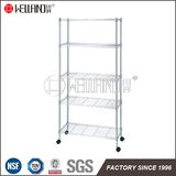 Multifunction 5 Tiers Light Duty Storage Rack Chrome Steel Wire Shelf with Nylon Wheels