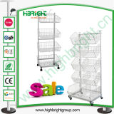 Five Tiers Customizing Wire Basket Display Stand with Wheels