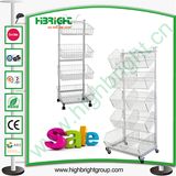 Five Tiers Customizing Wire Basket Display Stand with Wheels