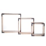 Natural Gray Pin Wood Barnwood Open Square Wall Shelf
