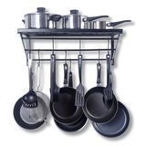 Kitchen Shelf, Kitchen Rack and Pan Rack, Cooker Shelf, with 10 S-Shape Hooks, Black