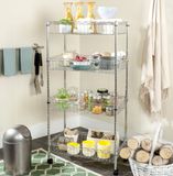 Mobile 4 Tiers Metal Kitchen Basket Organizer Pantry Storage Shelves Spice Rack Trolley