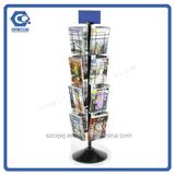 Floor Rotating 16-Pocket Wire Magazine Display Rack with OEM Header
