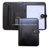 Button Closure Black PU Leather Writing Portfolio for Students