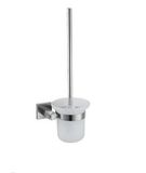 Square Base Stainless Steel 304 Circle Glass Toilet Brush Holder (06-5008)
