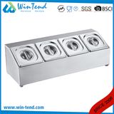 Stainless Steel Single Line Four Grids Deep Gn Gastronorm Pan with Lid Holder for Buffet
