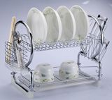 Chrome-Plated Steel 2-Tier Dish Rack with Drainboard / Cutlery Cup