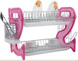 2 Layers Metal Wire Kitchen Dish Rack Plastic Board No. Dr16-Bp03