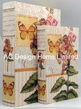 S/2 Beautiful Butterfly Design Canvas/MDF Wooden Printing Storage Book Box