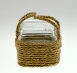 Square Transparent Glass Candle Holder with Hemp Rope