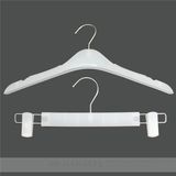 Frozen White Plastic Clothes Hanger with White Adjustable Clips Bottom Coat Hangers for Jeans