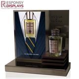 Customized Shopping Center Acrylic Perfume Display Rack with Poster and Screen Printed Logo