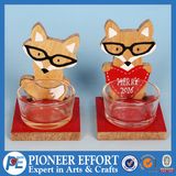 Wooden Fox with Clear Glass for Candle Holder