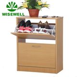 Wooden 2 Racks Cupboard Shelf Shoe Storage Cabinet