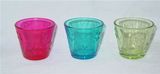 Clear V-Shaped Colorful Glass Candle Holder with Embessed Pattern Design (DRL06160)