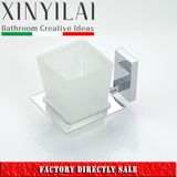 Square Design Chrome Brass Wall Mount Matte Glass Tumbler Holder