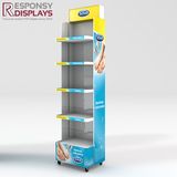 5 Layers Floor Wood Foot Protection Products Display Shelf with Four Wheels