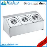 Stainless Steel Single Line Three Grids Deep Gn Gastronorm Pan with Lid Holder for Buffet