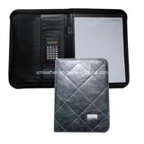 Office Stationery Plaid Leather Embossed Padfolios with Calculator