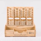 Wooden DIY Desktop Office Stationery Organizer with 4 Columns Tray