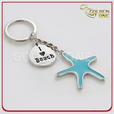 Enamel Starfish Shiny Nickel Metal Keyring for Promotion