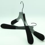 Luxury Black Wooden Coat Hangers with Velvet Flocked Shoulder