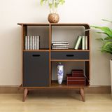 Mini Oak Color Book Storage Bookshelf with 3 Cases 1 Door 1 Drawer