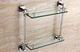 Wall Mounted Brass Bathroom Double Glass Shelf Chrome Finish 6312