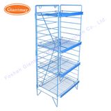 Folding 4 Tiers Cheap Floor Standing Wire Metal Grid Display Shelving Rack