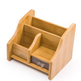 Desktop Office Stationery Organizer with Drawer Wooden Color