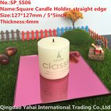 4mm Pink Straight Edge Glass Mirror Candle Holder