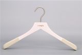 White Color Wooden Clothes Hanger with Flocking