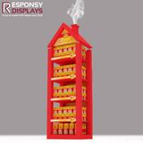 Red House Shape End Cap Floor Food Display Stand Rack for Long Time Using