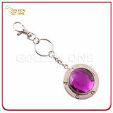 Promotional Gift Folding Round Shape Handbag Hook with Clear Gemstone