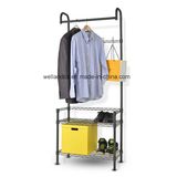 Simple Houseware Heavy Duty Black Metal Garment Clothing Hanger Rack with 2 Shelves