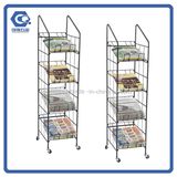 Custom Black Wire Metal Book Shelf Newspaper Magazine Display Racks with Wheels