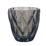 Hot Sale Solid Smoky Gray Color Glass Candle Holder with Embossed Rhombus